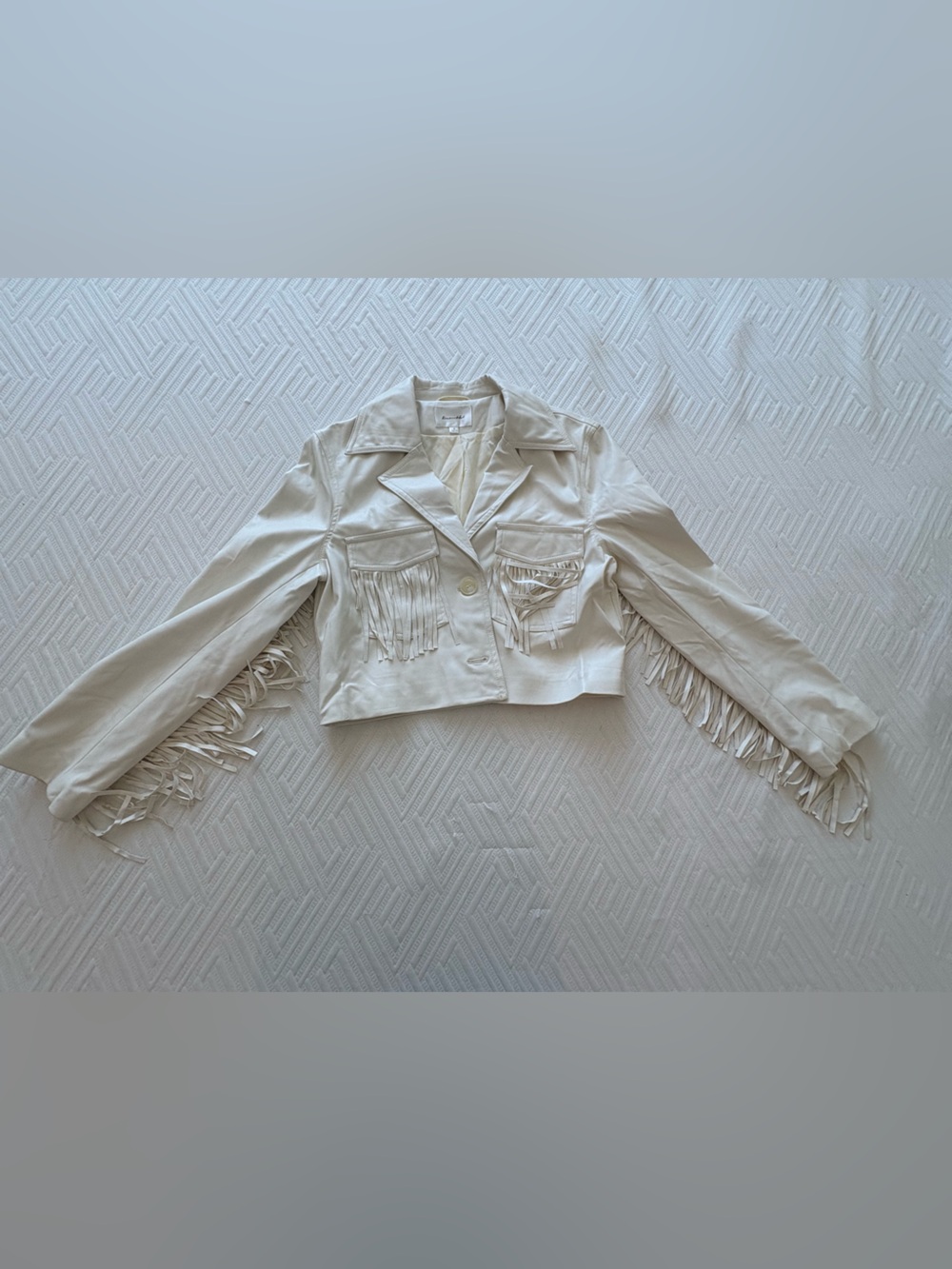 Line & Dot Fringe white leather jacket